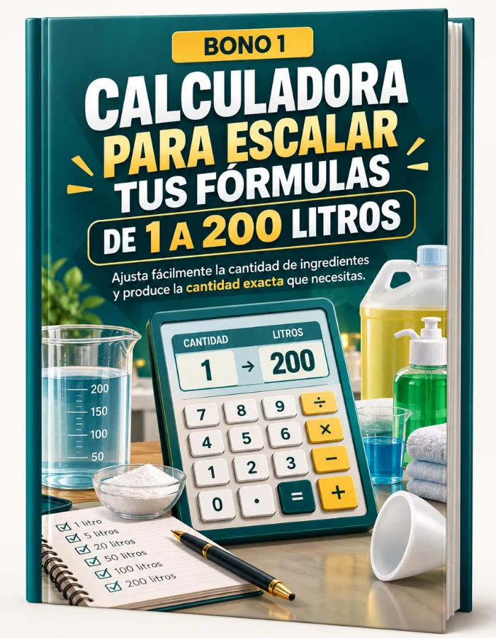 Mockup del Bono 1: Calculadora para escalar tus fórmulas de 1 a 200 litros