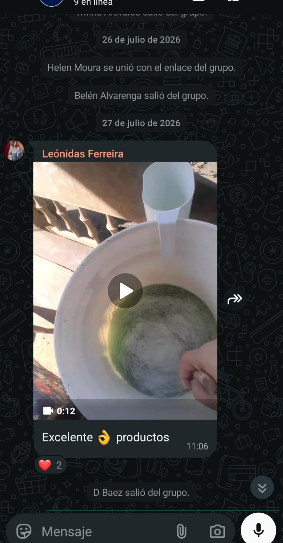 Mensaje de Leónidas Ferreira en el grupo de WhatsApp: Excelente productos